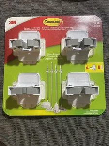 3M Command Adhesive Wall Mounted White Gray Broom Mop Grippers 4 Pk New - Picture 1 of 2