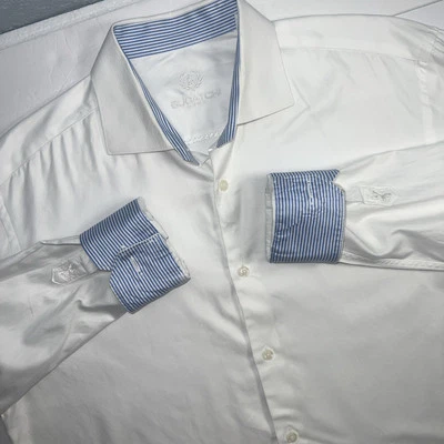 BUGATCHI UOMO 100% Cotton White Long Sleeve Shirt Striped Flip Cuff 17-36/37 - Image 1 of 4