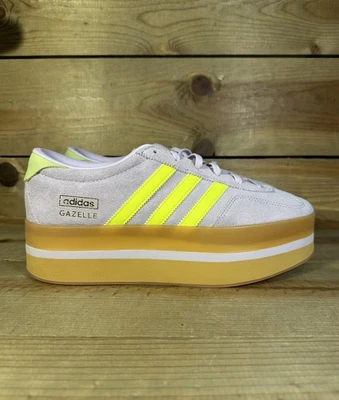 NEW Women's Adidas Gazelle Stack Ice Lavender Solar Yellow Platform Shoes JR8178 - Image 1 of 4