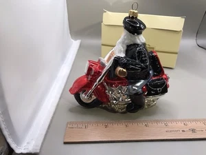 Santa On A Motorcycle Hand Blown Glass - Picture 1 of 5