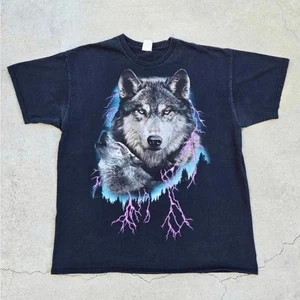 Vintage wolf Mens Size XL Black Fruit Of Loom Graphic Print shirt - Picture 1 of 5
