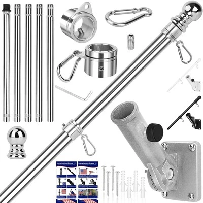 HPGOED Flag Pole Kit, 6 FT Flag Poles for Outside House, Aluminum Alloy Tangle Free ...