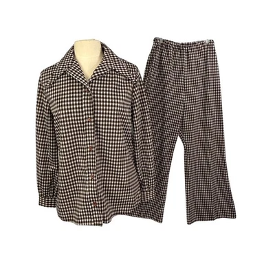 Pantalón Traje Vintage Años 60 70 Marrón Guinga Cuadros Pierna Acampanada Ocio Chaqueta Disco Mod Foto 1 de 4