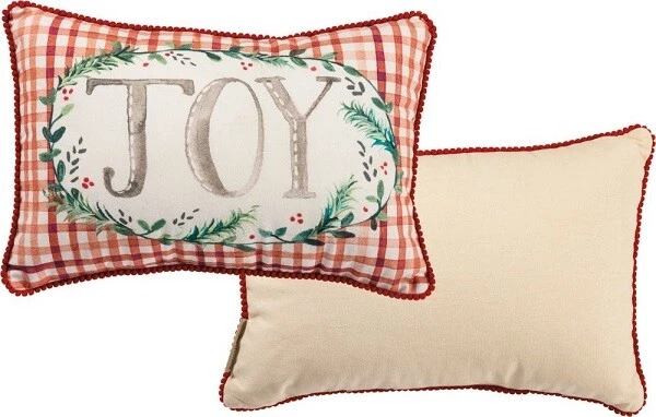 NEW!~Pillow~Country Gingham Christmas Holly Wreath "Joy"/Couch/Bed/Seat/Throw - Image 1 of 1