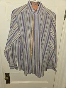 Robert Graham Mens XLT Tall Striped Long Sleeve Button Blue Shirt - Picture 1 of 7
