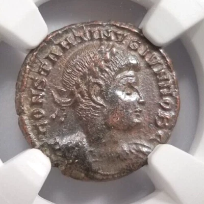 Constantine II Roman Empire BI Nummus AE3/4 NGC AU Ancient Epfig Hoard Pedigree - Image 1 of 4