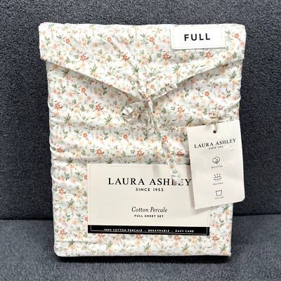 Laura Ashley FULL Sheet Set Evie Floral Orange 4pc Cottage Farmhouse Green - Image 1 of 4