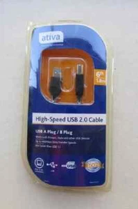 Ativa High-Speed USB 2.0 Cable - USB A Plug / B Plug - 480 Mbps Data Transfer - Picture 1 of 2