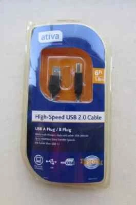 Ativa High-Speed USB 2.0 Cable - USB A Plug / B Plug - 480 Mbps Data Transfer - Image 1 of 2
