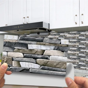 12pcs Mosaic Stone Urban Brick Adhesive Bathroom Kitchen Wall Tile Stair Sticker - Picture 1 of 12