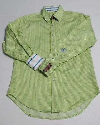 Camisa Robert Graham X Para Hombre Pequeña Rayas Verdes, Manga Larga Puño Abatible Diseñador Foto 1 de 4