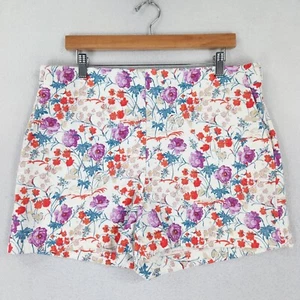 Ann Taylor Shorts Womens 14 White Purple Floral Flat Front Chino Side Zip Casual - Picture 1 of 11