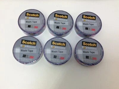 Scotch Expressions Washi 胶带,0.59"x10.91yds 蓝色 Mod Flowers C314-P114 6/盒 — 第 1/3 张图片