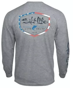 Camiseta Para Hombres Salt Life Amerishield Bolsillo Gráfico L/S - 2XL/XL/Grande - Nueva Con Etiquetas - Imagen 1 de 3