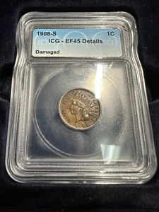 1908-S Indian Head Cent 1c ICG EF45 Details Damaged - Picture 1 of 2