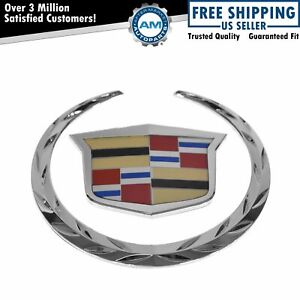 OEM 22985036 Emblem Crest & Wreath Grille Mounted 2 Piece for Cadillac