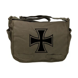 Sac messager militaire en toile de coton olive terne croix de fer noir - Photo 1 sur 3