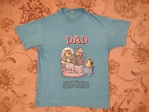 Vintage 80s Sun Sportswear Lounge Cat Dad Blue Single Single Graphic Tee Shirt L - Picture 1 of 6