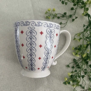 Starbucks 2003 Vintage Barista Collection Red White Blue Geometric Footed Mug - Bild 1 von 7