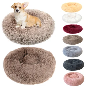 Fluffy Plush Pet Bed Dog Cat Round Cuddler Cushion Mat Puppy Calming Kennel Nest - Picture 1 of 21