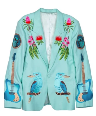 Hombres Azul 2 Piezas A Medida Pájaro Carpintero Bordado Nudie Vaquero Occidental Conjunto de Cóctel Foto 1 de 4