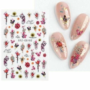 Nail Art Stickers Transfers Decals BUTTERFLY Flowers SUNFLOWER Floral Petal NS32 - Picture 1 of 2