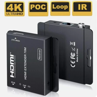4K HDMI Extender 70M with IR & HDMI Loop over Cat5e Cat6 Ethernet Cable - Image 1 of 4