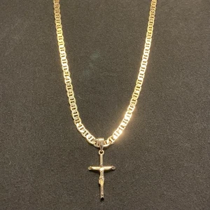 Goldkette Seemann Gliederkette 24 Zoll 6 mm und Gold Kreuz Kruzifix Anhänger Set - Bild 1 von 4