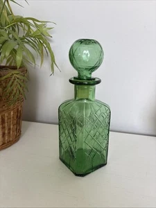 Empoli Verde Glass Diamond Patterned Decanter w/ Stopper Vintage MCM Italian - Picture 1 of 8
