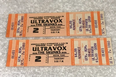 ENTRADAS DE CONCIERTOS ULTRAVOX 1980 SIN USAR Armadillo World Headqurters Midge Ure EE. UU. Foto 1 de 4