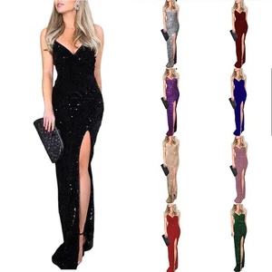 Stylish Evening Dress for Women Sleeveless with Sequins and High Split - Picture 1 of 19