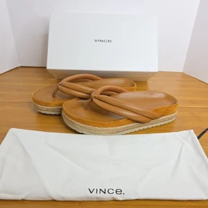 Vince Forest Espadrille Brown Leather Platform Thong Slide Sandal Sz 8.5 - Picture 1 of 21