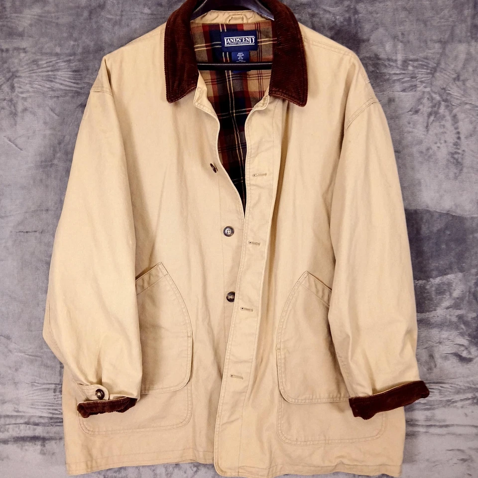 Chaqueta De Colección Lands End Para Hombres 2XL Lona Tostada Abrigo Granero Cuello Pana Años 90 Foto 1 de 4