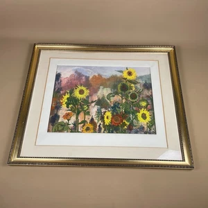 Obra de arte original de girasol medios mixtos Joan Scott 1975 cuadro de arte floral enmarcado - Imagen 1 de 13
