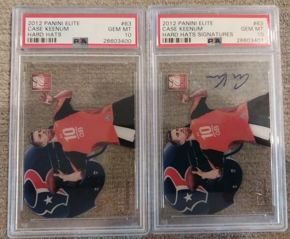 Lot (2) 2012 Panini Elite #63 Case Keenum Hard Hats /399 & /199 PSA 10 GEM MT - Image 1 of 2