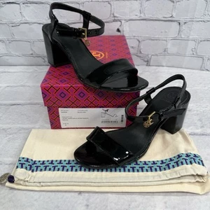 Tory Burch Laurel 65mm Ankle Strap Sandals Size 8 Black Patent 44503 W/Dust Bag - Picture 1 of 13