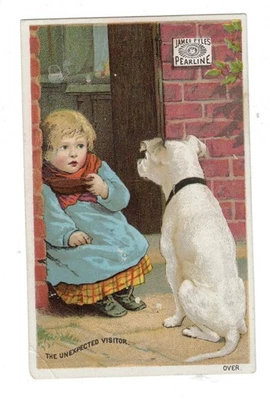 Pyle's Pearline Washing Soap Victorian Trade Card Girl & Dog Unexpected Visitor - Image 1 of 2