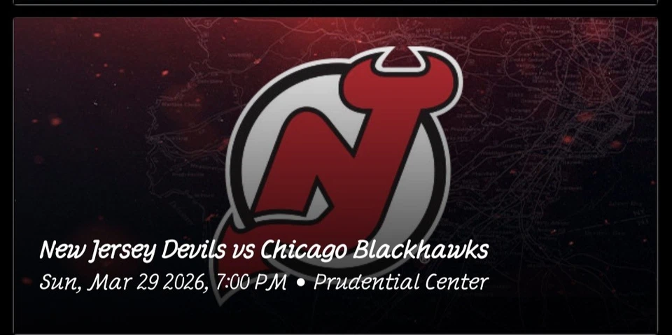 2 NJ Devils Vs Chicago Blackhawks Tickets  3/29/26 Sec 132 Row 1 - Image 1 of 1