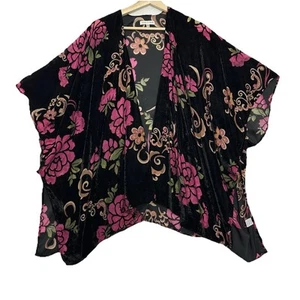 Kimono envolvente de terciopelo Burnout para mujer talla única negro rosa floral caprichoso hada grunge - Imagen 1 de 10