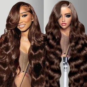 32 Inch 13x6 Chocolate Brown Lace Front Wig Human Hair 200 Density HD Lace Fr... - Bild 1 von 6