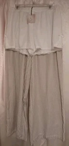 *Happily Grey* Womens 2 Pc Set, Size Xl, Shorts & Wide Leg Pants, White & Brown - Picture 1 of 8