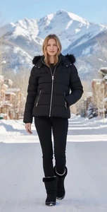 GUESS Women’s Puffer Jacket With Faux Fur Trim Size L - Picture 1 of 8