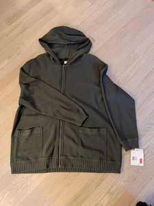 NWT Liz Claiborne Women Green Knitp Zip Up Sweater Hoodie Size 1X 100% Cotton - Picture 1 of 10