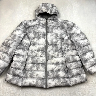 Chaqueta acolchada de plumón Eddie Bauer EB650 para mujer 3XL blanca salpicaduras abrigo parka con capucha Foto 1 de 4