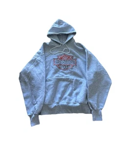 VTG Harley Davidson Hoodie Men XXL Embroidered Grunge 90s Gym Warm Up Biker Grey - Picture 1 of 4