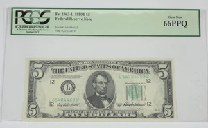 1950-B $5 San Francisco FRN PCGS Gem New 66 PPQ L-B block Fr#1963-L  - Picture 1 of 4