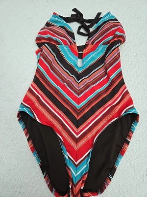 Traje de baño Mossimo de una pieza para mujer talla S a rayas correa cruzada playa Foto 1 de 4