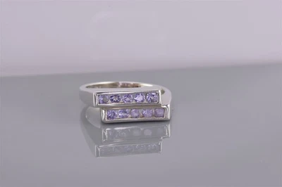 Sterling Silver Channel Purple Cubic Zirconia Offset Band Ring STS 925 Sz: 10 - Image 1 of 4