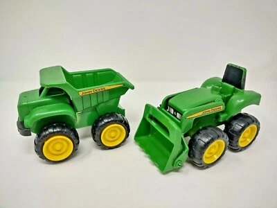 John Deere Green Tractor Toy Plastic Tires Set of 2 Farm Vehicles Cars - Image 1 of 4