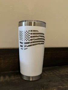 20oz White Engraved TUMBLER - (American Flag) Mug, Coffee - Picture 1 of 3